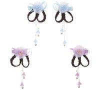 SUPVOX 2 pares de pinzas para el pelo para niñas: horquillas laterales con flores, pinzas con flores, pelucas trenzadas y borlas para disfraces chinos festivos.