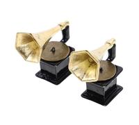 SUPVOX 2 Piezas Mini Retro Phonograph Figurine Vintage Mini Record Player Model Metal Dollhouse Decoration For Creative Displays and Music Classrooms