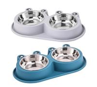 SUPVOX 2 Piezas Tazones Elevados Antideslizantes para Mascotas Base Estable Cuencos de Acero Inoxidable para Perros Gatos y Conejos Diseño Prueba de Derrames Azul y Gris