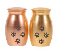 SUPVOX 2 urnas conmemorativas para Cenizas de Mascotas, para Perros y Gatos, con restos de cremación y Cabello, pequeñas urnas metálicas de 2,5 cm, con Detalles en Dorado y Rosa Dorado.