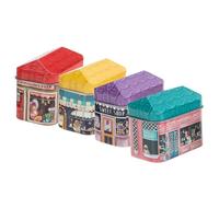 SUPVOX 4 Cajas Pequeñas de Hojalata Diseño de Casa, Multicolor, Tamaño Mini, para Almacenamiento de Dulces, Frutos Secos y Té de Flores, Cajas Decorativas de Dibujos Estilo Aleatorio