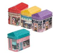 SUPVOX 4 Cajas Pequeñas de Hojalata Tapa Diseño Casa, Contenedores para Almacenar Dulces y Té de Flores, Mini Cajas Decorativas Multiusos para Regalos y Manualidades, Varios estilos