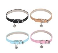 SUPVOX 4 Collares para Perros Pequeños de PU con Campana, Ajustables para Cachorros y Gatitos, Colores Beige, Rosa Claro, Negro y Azul Claro, Collar Seguro y Cómodo para Uso
