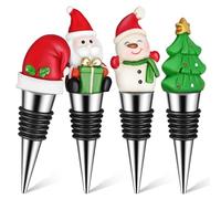 SUPVOX 4 Tapones de Botella de Vino Navideños Metálicos Reutilizables, Diseño Festivo Muñeco de Nieve y Papá Noel, Accesorios para Fiestas y Decoración de Navidad