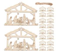 SUPVOX 50 Piezas de Adornos Colgantes de Madera sin Terminar para Pesebre Natividad Decoración Navideña Cristiana DIY Recortes Naturales para Árbol y Manualidades
