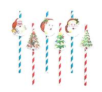 SUPVOX 6pcs pajitas de navidad tira pajitas de papel desechables con santa y patrón de árbol de navidad suministros de fiesta de navidad