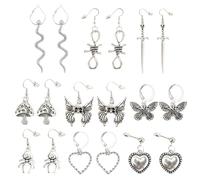 SUPVOX 9 Pares de Pendientes Colgantes Punk de Aleación Vintage Diseño de Serpiente, Araña, Hongo, Insecto y Corazón para Mujer, Niñas y Uso Diario