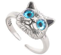 SUPVOX Anillo Abierto de Gato Ajustable para Mujer, Anillo de Metal Vintage Ojos Azules, Joyería de Dedo para Obsequio y Uso Diario