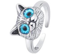SUPVOX Anillo Ajustable Abierto para Mujer Diseño de Gato de Ojos Azules en Color Vintage, Joyería Creativa para Uso Diario y Fiestas, Accesorio Delicado y Ligero