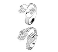 SUPVOX Anillo Moda 2 Piezas Anillos Ajustables para Hombre y Mujer Diseño de Abrazo Microengaste de Circonita Joyería Decorativa Elegante para Boda y Uso Diario