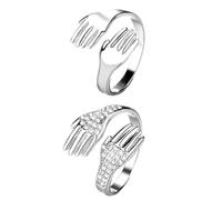SUPVOX Anillos de Ajustables 2 Pcs, Anillos Decorativos para Enamorados, Joyas de Cobre Micro Circonitas Cúbicas, Diseño Abrazo, Obsequio Adecuado para Aniversario y Ocasión Especial