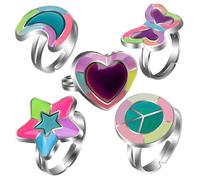 SUPVOX Anillos del Estado de Ánimo Termocrómicos Ajustables de Aleación para Mujer, Cambio de Color Sensible la Temperatura, Conjunto de 5 Piezas (corazón, Estrella, Luna, Símbolo