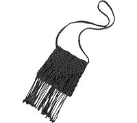 SUPVOX Bolso Bandolera Tejido para Mujer Estilo Bohemio Algodón Paja Borlas Bolso de Vacaciones Playa y Viajes Pequeño Negro Resistente y Cómodo