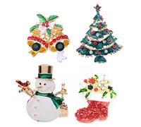 SUPVOX Navidad Rhinestone Broches Set 4 piezas (abeto campana botas muñeco de nieve), Metal, aleación