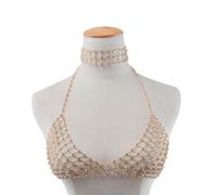 SUPVOX Cadena Corporal Dorada Lentejuelas para Mujer Joyería de Cuerpo para Fiesta y Playa Accesorio de Sujetador Bikini Diseño Manual Brillante Adecuado para Club y Eventos