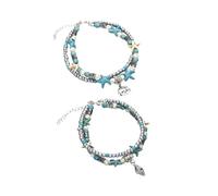 SUPVOX Cadena de Tobillo de 2 Capas Vintage Cuentas de Concha y Colgante de Elefante Accesorio para Pie Mujer 2 Piezas Joyería para Tobillo Adecuado para Playa y Fiestas