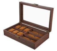 SUPVOX Caja Organizadora para Exhibición y Almacenamiento Estuche Funcional de Madera Retro 6 Compartimentos para Relojes y 3 Espacios para Gafas de Relojes y Gafas