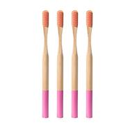 Supvox Cepillo de dientes suave de 4 piezas con mango largo Cepillo de dientes de bambú para limpieza profunda de la cavidad oral Viaje en el hogar Niños adultos al aire libre (rosado)
