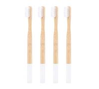 Supvox Cepillo de dientes suave de 4 piezas con mango largo Cepillo de dientes de bambú para limpieza profunda de la cavidad oral Viaje en el hogar Adultos al aire libre Niños (blanco)