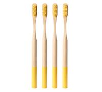 Supvox Cepillo de dientes suave de 4 piezas mango largo cepillo de dientes de bambú para la limpieza profunda de la cavidad oral viajes al hogar adultos al aire libre niños (amarillo)