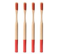 Supvox Cepillo de dientes suave de 4 piezas mango largo cepillo de dientes de bambú para la limpieza profunda de la cavidad oral viajes al hogar adultos al aire libre niños (rojo)