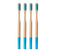 Supvox Cepillo de dientes suave de 4 piezas mango largo cepillo de dientes de bambú para la limpieza profunda de la cavidad oral viajes a casa adultos al aire libre niños (azul)