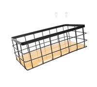 SUPVOX Cesta Colgante de Hierro Forjado Negra con Tablero de Madera Cesta Organizadora de Mesa 25x10x7 Cm Porta Artículos Varios para Hogar y Oficina Práctica