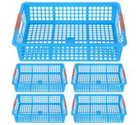 SUPVOX Cestas de Almacenamiento Organizador Rectangular Multifunción Apilables Paquete de 5 de Plástico Pp Azul con Asas para Documentos A4 y Snacks para Oficina y Aula