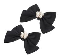 SUPVOX Clips para Zapatos Lazo y Perlas 1 Par Decorativos Desmontables para Tacones Accesorios de Tela y Metal Color Negro Ideales para Bodas y Fiestas Elegantes