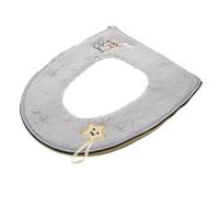 SUPVOX Cojín Grueso de Asiento de Inodoro de Lana de Cordero con Asa, Almohadilla Cálida Engrosada Gris, Diseño Adhesivo Desmontable, Alfombrilla Térmica para Baño, Protección Cómoda