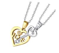 SUPVOX Collar Colgante Clásico de Pareja Acero Inoxidable, Joyería para Mujer y Hombre, Accesorio de Moda para San Valentín Cadena de 55 Cm, Diseño de Corazón y Llave