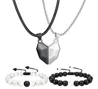 SUPVOX Collar De Pareja Magnético Con Colgante Corazón De Metal, Conjunto 4 Piezas Con Pulseras, Joyas Para Parejas Para Él y Ella, Uso Diario y Obsequio Romántico