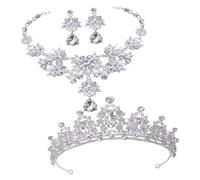 SUPVOX Conjunto de Joyas para Mujer Delicado Tiara Collar y Pendientes en Aleación de Zinc y Rhinestone Color Plata Adecuado para Banquetes y Cumpleaños