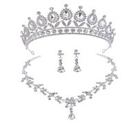 SUPVOX Conjunto de Joyería Nupcial para Mujer Adorno Plateado Collar y Pendientes de Imitación de Gemas Accesorios para Boda Fiesta y Fotografía Diadema para Novia Elegante