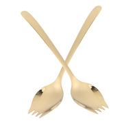 SUPVOX Cubiertos de Acero Inoxidable 304 para Camping y Exterior, Tenedor-cuchara Multifuncional de Mango Largo Dorado, Utensilios de Cocina 2 Piezas para Ramen, Ensalada y Sopa