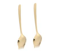 SUPVOX Cuchara-tenedor Multiusos de Acero Inoxidable 304, Mango Largo, Color Dorado, Set 2 Piezas para Fideos, Ensaladas y Postres, Utensilios Portátiles para Exteriores y Cocina, Aptos