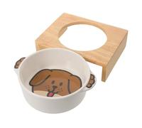 SUPVOX Cuencos Cerámicos para Comida y Agua con Soporte Elevado de Madera para Perros y Gatos Comedero Antidesbordamiento para Cachorros Plato Doble para Alimento y Bebida