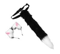 SUPVOX Diadema Orejas de Gato y Rabo de Felpa Negra y Blanca para Cosplay Accesorios para Disfraz de Gato Adulto Conjunto de Disfraz Temático para Halloween y Fiestas de Animales
