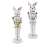 SUPVOX Figuras de Cascanueces de Conejo para Pascua en Resina, Decoración de Mesa Primaveral, Set de 2 Piezas en Dorado y Plateado, Adorno Tradicional para Hogar y Repisa