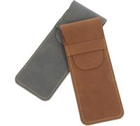 SUPVOX Funda de Cuero PU para Bolígrafo Doble Estuche para Dos Bolígrafos Vintage Gris y Marrón Protector Portátil Antirrayaduras para Pluma Estilográfica Paquete de 2 Unidades