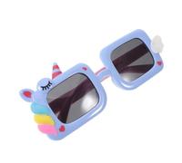 SUPVOX Gafas de Sol Infantiles Unicornio Montura de Silicona Azul, Lentes Cuadradas Negras, Protección UV para Niñas en Fiestas, Playa y Actividades al Aire Libre