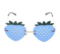 SUPVOX Gafas de Sol sin Montura Forma de Fresa para Mujer, Diseño Divertido y Moderno, Color Azul Oscuro Montura Dorada, Tamaño Único, para Fiestas y Fotos de Verano