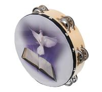 SUPVOX Instrumento De Mano De 10 Pulgadas Doble Capa Resistente Al Agua, Pandereta Portátil De Madera Con Impresión De Paloma y Campanas De Percusión Para Enseñanza Musical y Fiestas