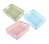 SUPVOX Juego de 3 Cestas de Almacenamiento para Oficina Plástico Resistente Tamaño Pequeño Colores Rosa Verde y Azul Organizador de Archivos y Documentos para Escritorio Hogar y