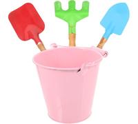 SUPVOX Juego de Herramientas de Jardinería para 4 Piezas Cubo de Metal y Mango de Madera, Mini Pala y Rastrillo para Actividades al Aire Libre y Juego Arena Color Color Aleatorio