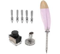 SUPVOX Juego de Pluma Estilográfica Retro Tintero Pluma de Ave Cuerpo Tallado Color Púrpura Claro Kit de Caligrafía Creativa para Estudiantes y Negocios