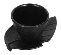 SUPVOX Juego de Taza de Té de Hierro Fundido y Posavasos Hojas, Set Vintage 2 Piezas para Té Asiático, Accesorio Resistente para Hogar y Restaurante, Taza Japonesa y China