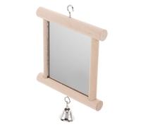 SUPVOX Juguete para con Campana y Espejo Doble Cara Columpio de Madera Natural para Jaulas de Pájaros Pequeños y Medianos Accesorio Seguro y Divertido para Aves