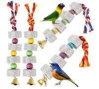 SUPVOX Juguetes para Pájaros para Loros y Periquitos con Piedras De Moler y Campanas Colgantes, Masticables, De Colores, Accesorios para Jaulas, 4 Unidades, Entretenimiento y Cuidado del