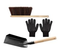 SUPVOX Kit de Recogedor y Cepillo para Limpieza de Cenizas de Chimenea, Guantes de Silicona Resistentes al Calor, Mango Ergonómico de Madera y Acero, para Uso en Hogares Estufas